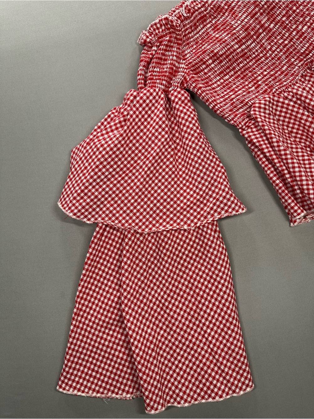 Us Together Off The Shoulder Bell Sleeve Shirred Ruffle Top, Gingham - Large - Picture 6 of 13
